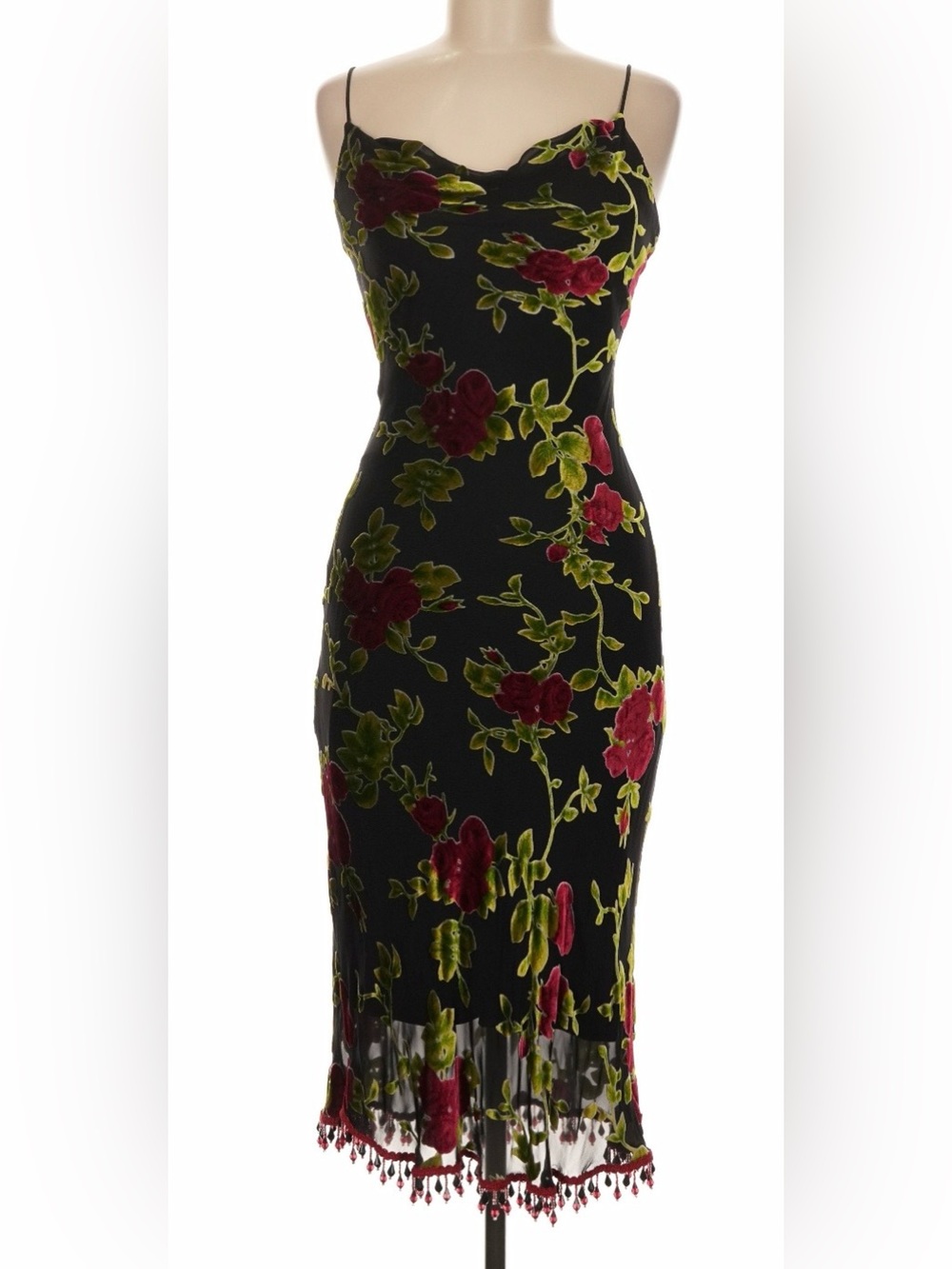 Vintage Betsey Johnson 90s Y2K velvet burnout rose black slip dress